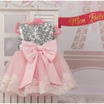 Rochie eleganta pentru bebeluse cu funda si glitter