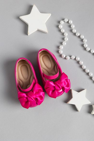 Pantofiori roz cyclam eleganti cu fundite pentru fetite