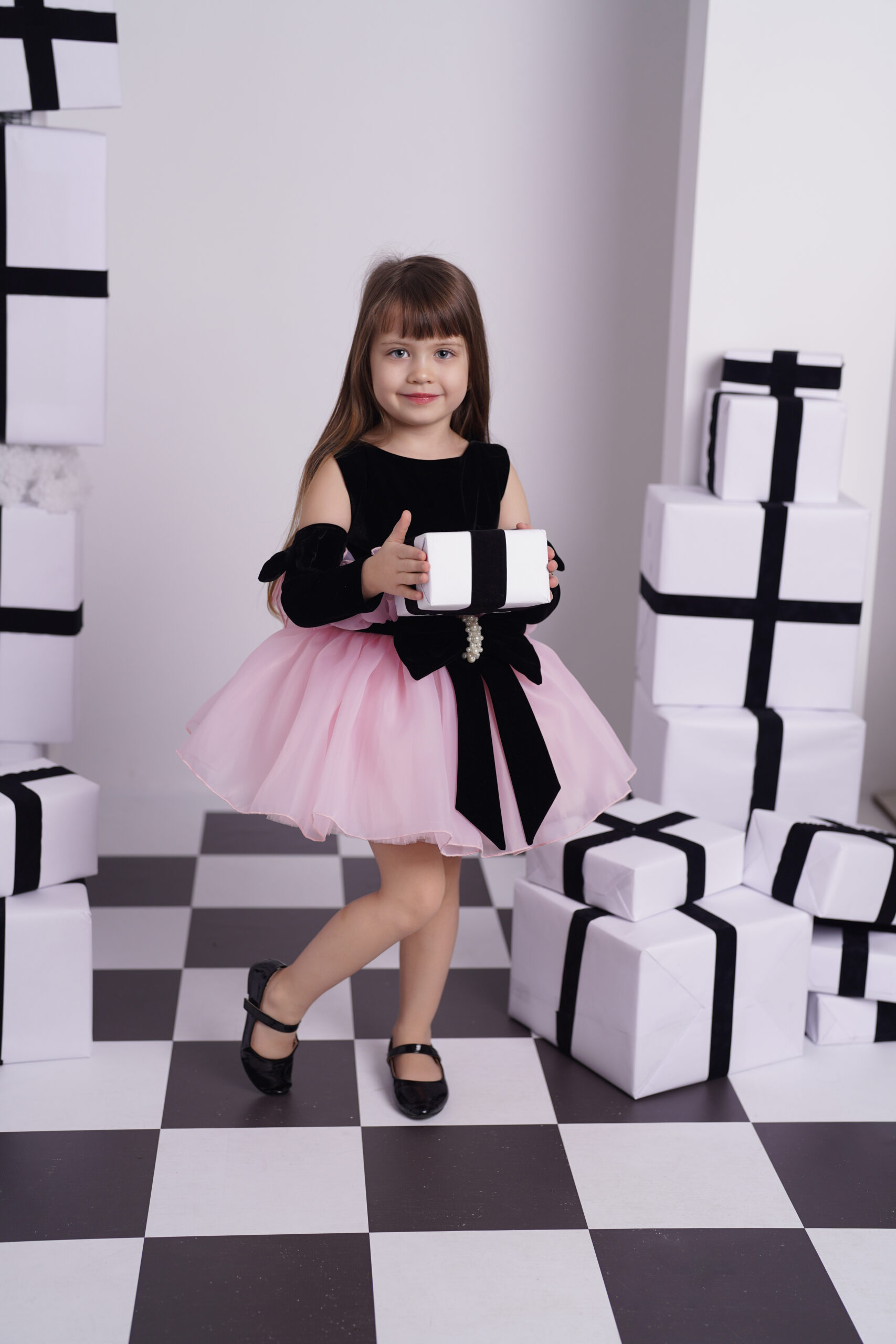 Rochie eleganta cu funda si manusi pentru fete Caroline