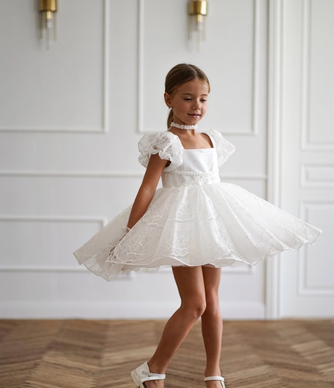 Rochie eleganta ivoire cu dantela pentru fete Adelaide