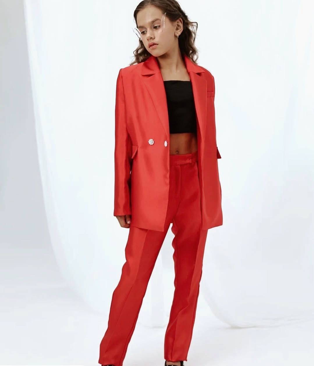 Costum elegant rosu 2 piese pentru fete Nerina