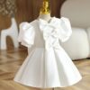 Rochie botez ivoire cu fundite pentru fetite Charlene