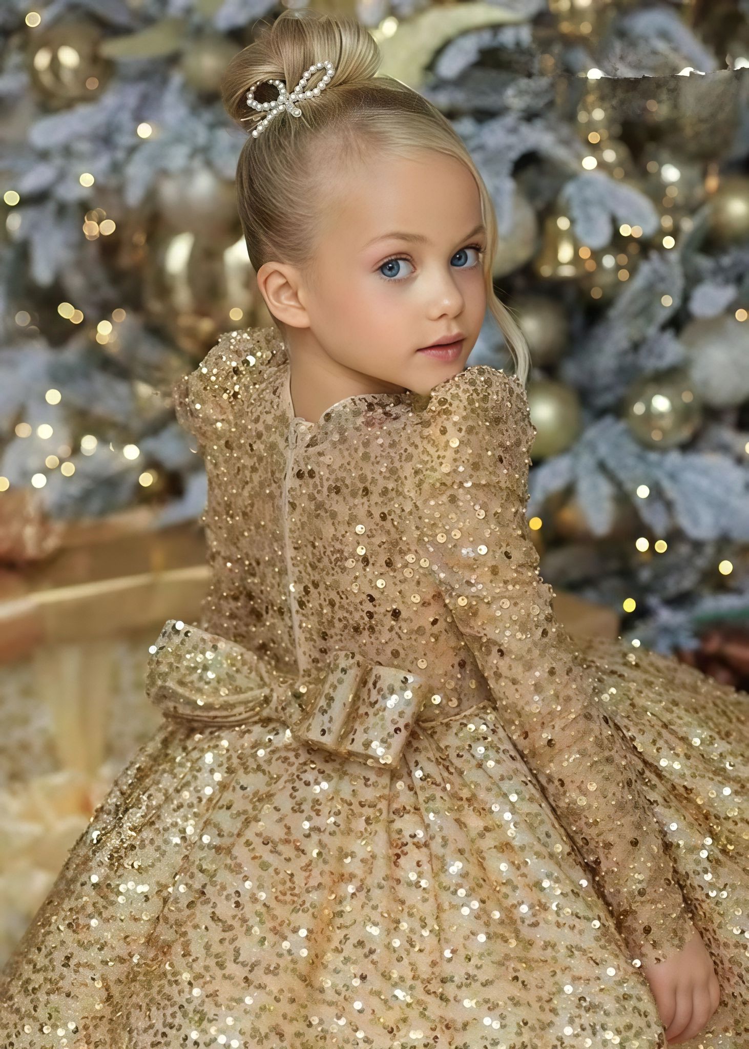 Rochie eleganta pentru fete cu glitter auriu Melisande