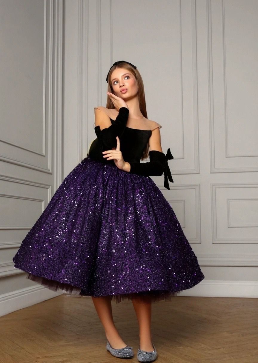 Rochie eleganta pentru fete cu glitter violet Desiree