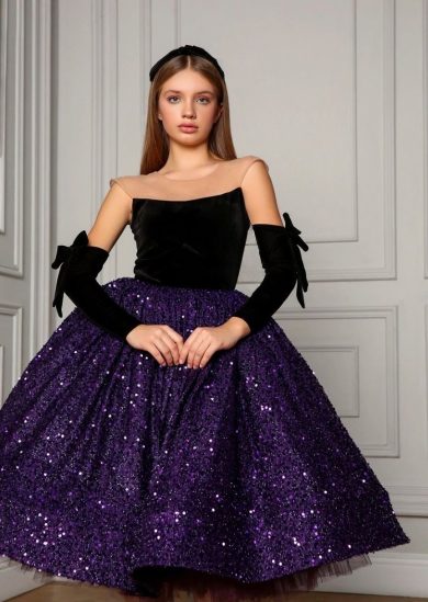 Rochie eleganta pentru fete cu glitter violet Desiree