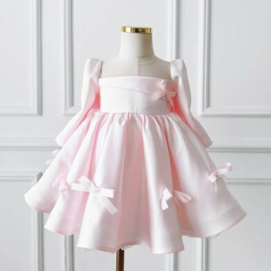 Rochie eleganta roz cu fundite pentru fetite Ninette