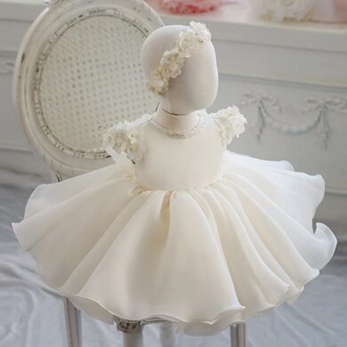 Rochie eleganta ivoire cu flori pentru fetite Meryl