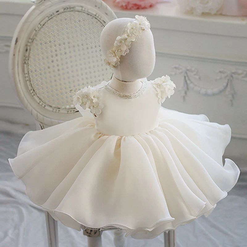 Rochie eleganta ivoire cu flori pentru fetite Meryl