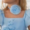 Rochie eleganta bleu cu maneci bufante pentru fete Aura - 3 piese