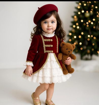 Rochie eleganta pentru fete din catifea burgundy cu dantela Carlitta