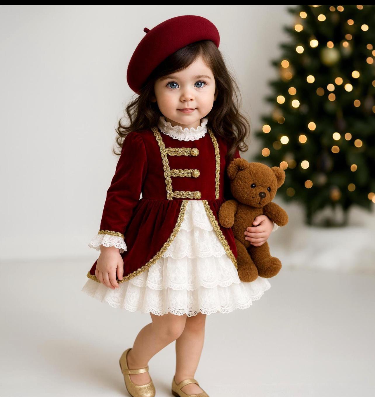 Rochie eleganta pentru fete din catifea burgundy cu dantela Carlitta