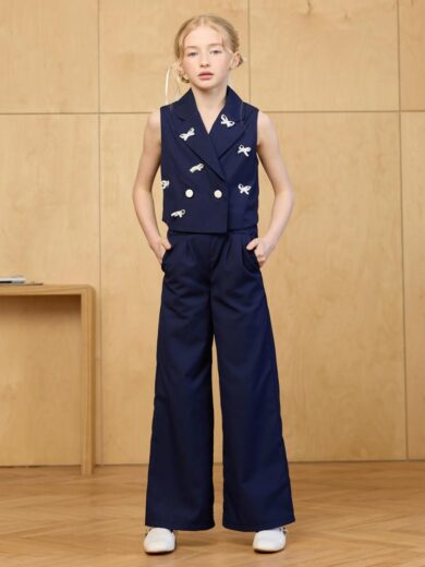Costum elegant 2 piese bleumarin pentru fete Gabrielle