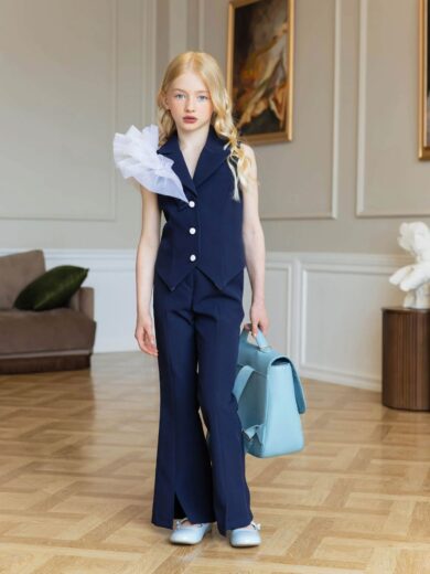 Costum elegant 2 piese bleumarin pentru fete Lysiane