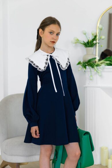 Rochie bleumarin cu guler detasabil pentru fete Margie