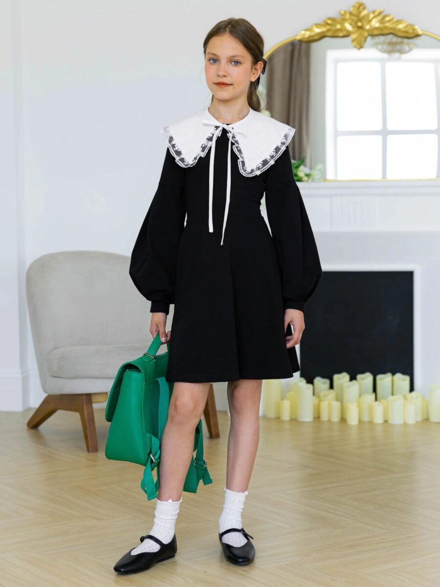 Rochie neagra cu guler detasabil pentru fete Margie