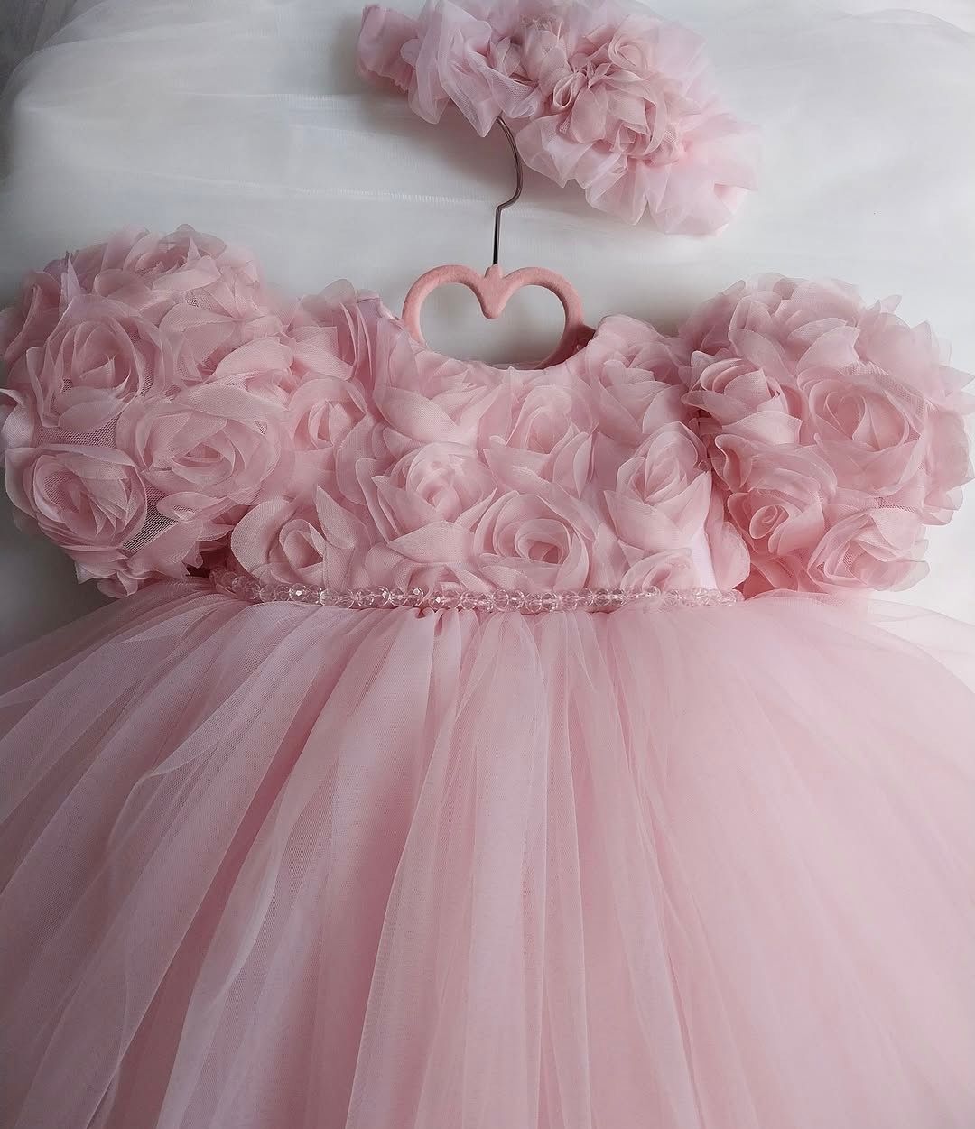 Rochie roz din tull cu flori pentru fetite Alida