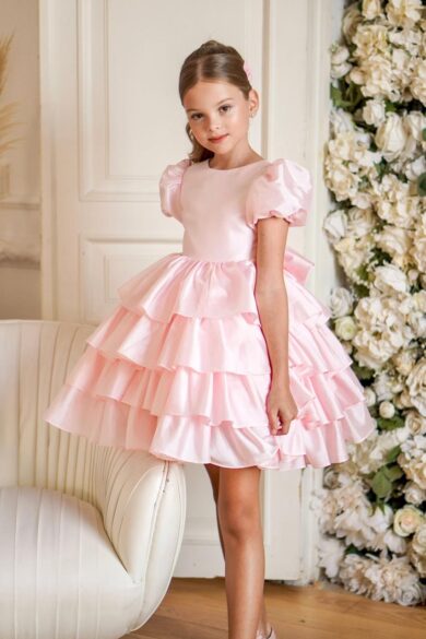 Rochie eleganta roz cu volanase pentru fete Ellina