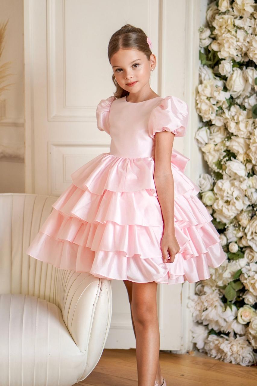 Rochie eleganta roz cu volanase pentru fete Ellina