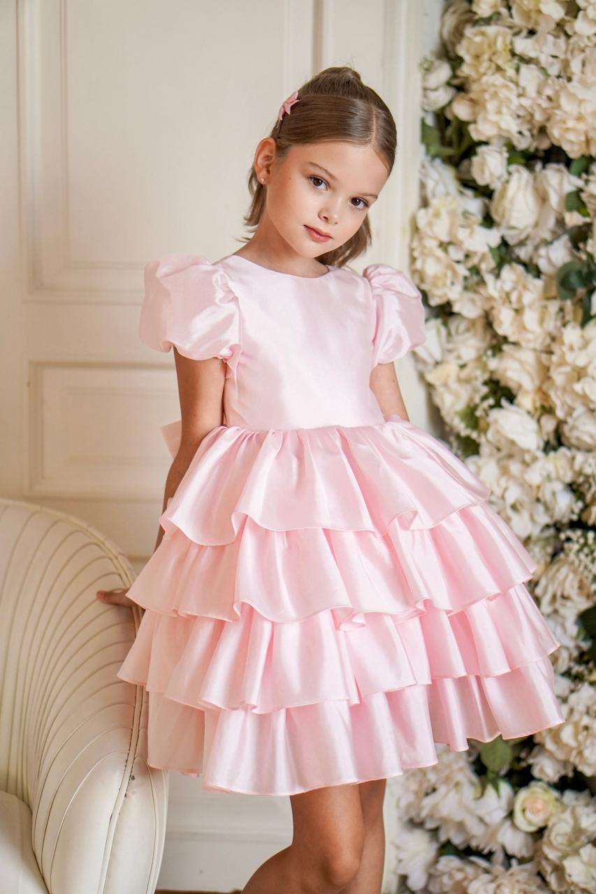 Rochie eleganta roz cu volanase pentru fete Ellina