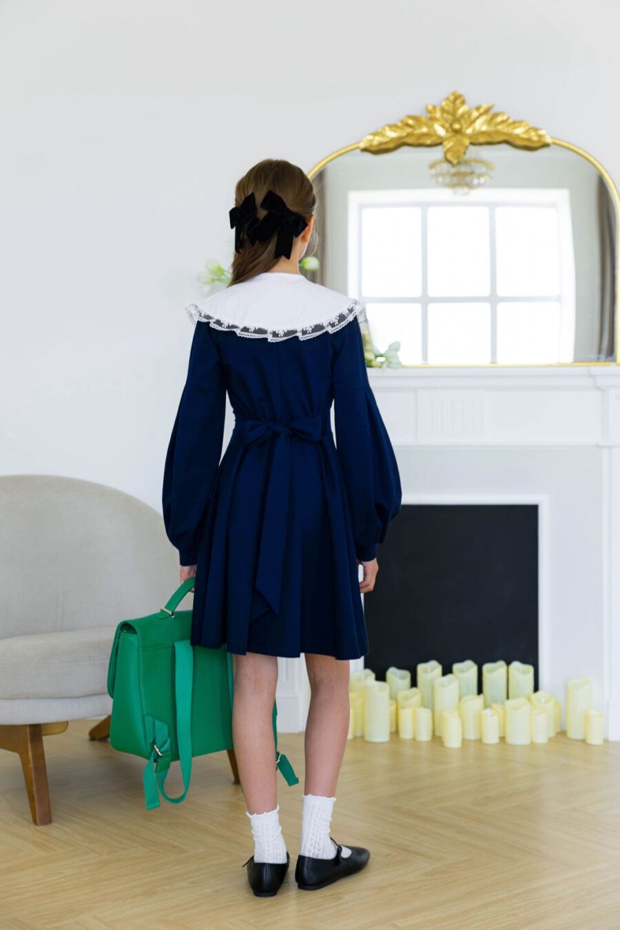 Rochie bleumarin cu guler detasabil pentru fete Margie