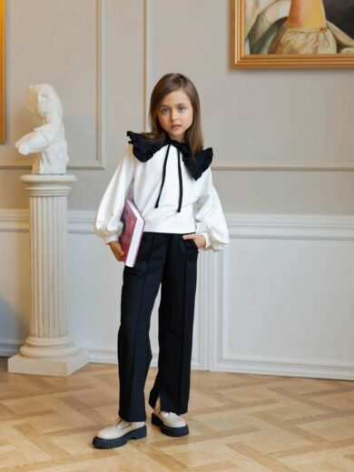 Costum elegant 3 piese negru pentru fete Lorenne