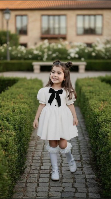 Rochie ivoire cu fundita neagra pentru fete Brielle