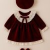 Rochie eleganta pentru fete din catifea burgundy cu dantela Adalia