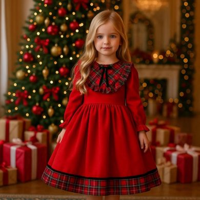 Rochie eleganta din catifea rosie pentru fete Calliope