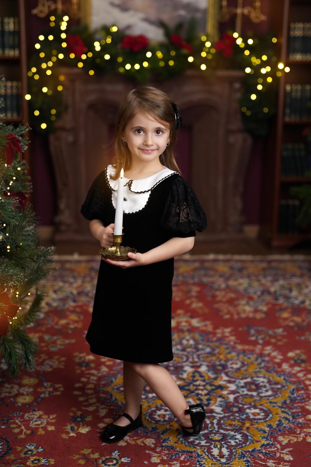 Rochie eleganta pentru fete din catifea cu dantela neagra Aurelie