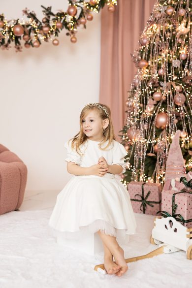 Rochie eleganta pentru fete din catifea ivoire Mira