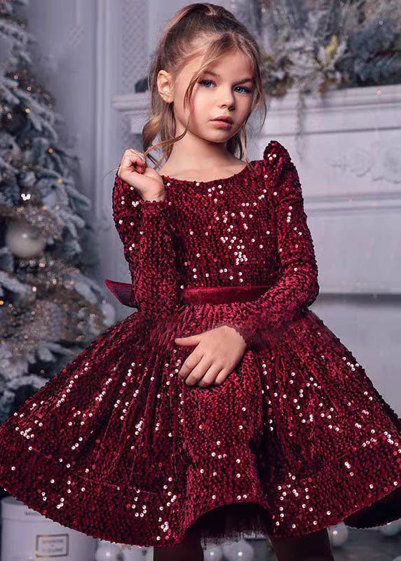 Rochie eleganta pentru fete cu glitter burgundy Emberly