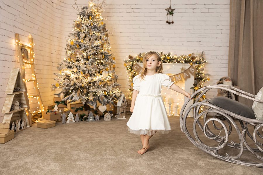 Rochie eleganta pentru fete din catifea ivoire Mira