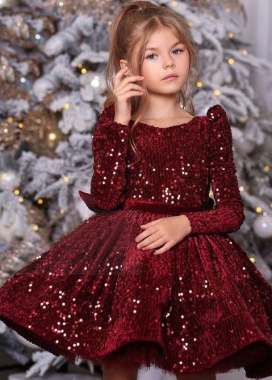 Rochie eleganta pentru fete cu glitter burgundy Emberly