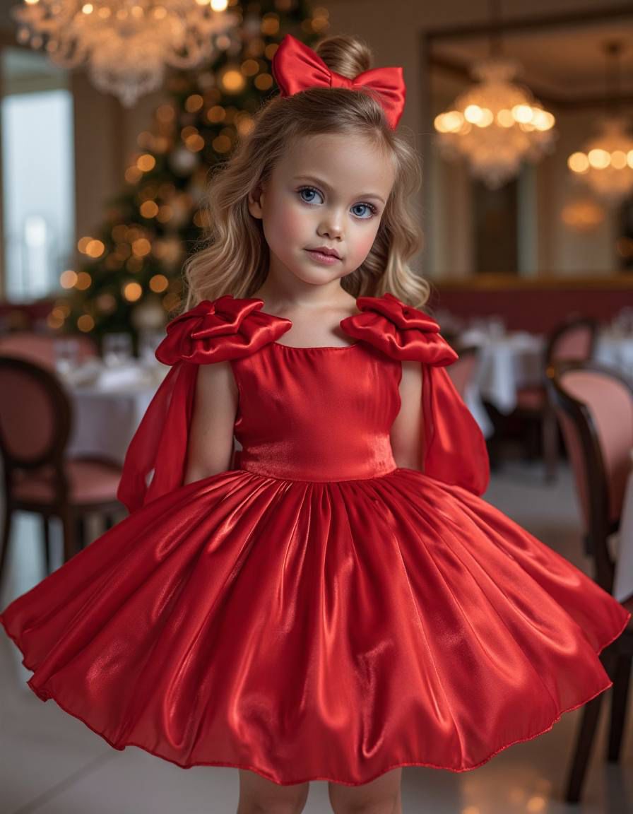 Rochie eleganta rosie cu fundite pentru fete Camelie