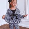 Costum elegant 2 piese in carouri alb-negru pentru fete Evelina