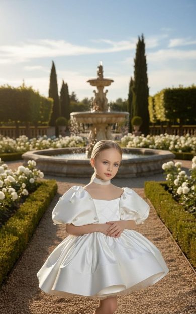 Rochie eleganta cu maneci bufante si perle pentru fete Faustine