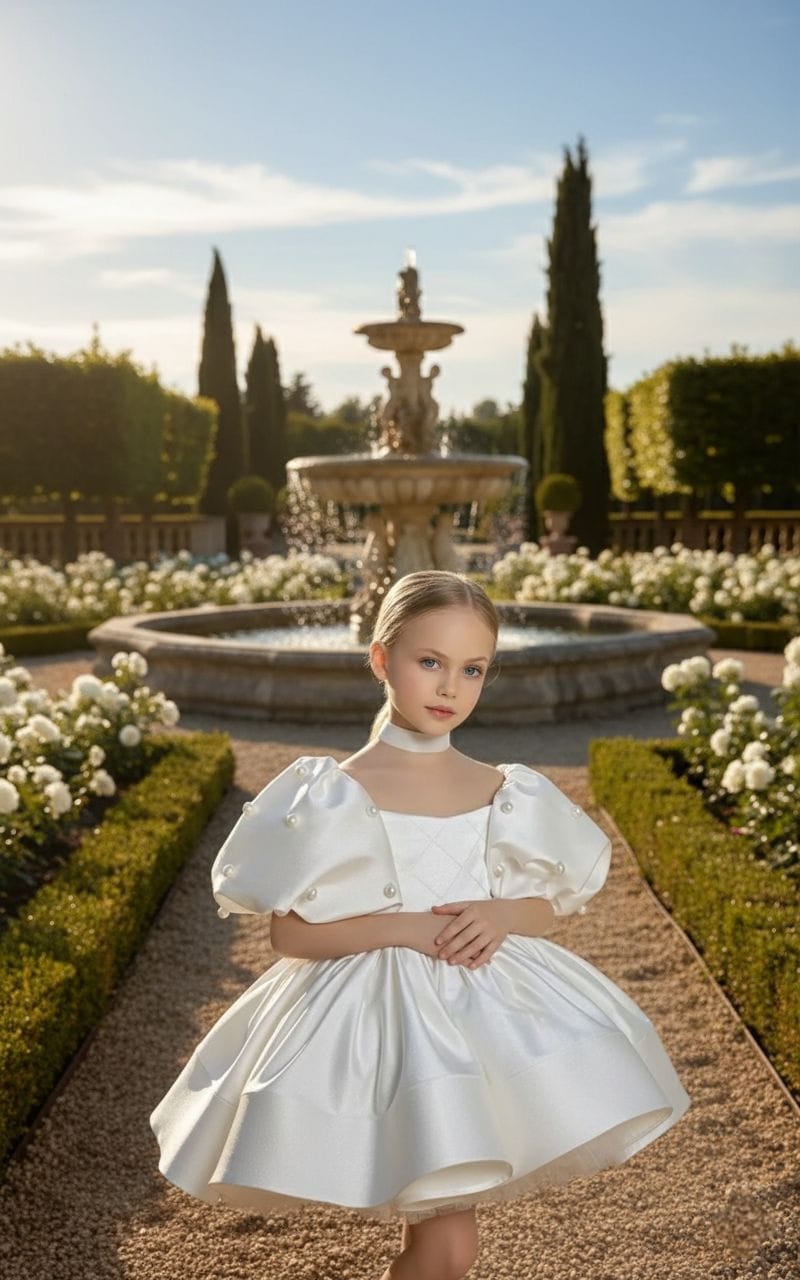 Rochie eleganta cu maneci bufante si perle pentru fete Faustine