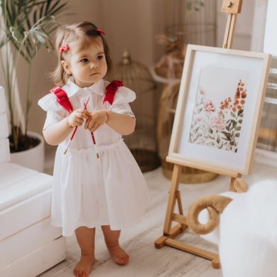 Rochie alba cu fundite cyclam pentru fete Lulu