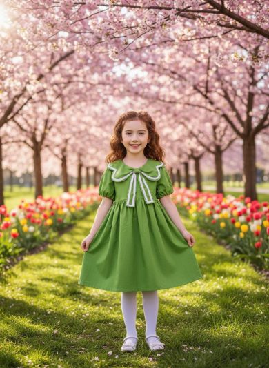 Rochie din poplin verde pentru fete Clarita