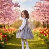 Rochie in carouri cu guler si fundite roz pentru fete Lorina