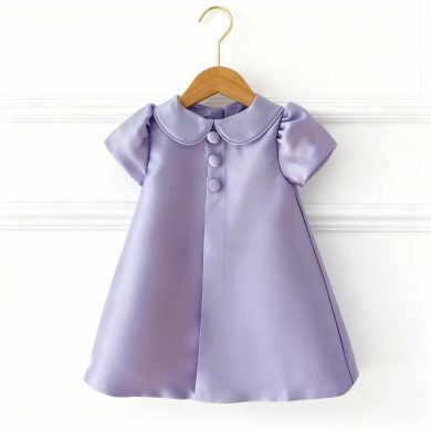Rochie de botez din tafta mov cu guler pentru fetite Cecille