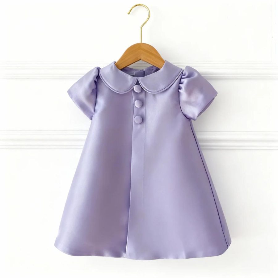 Rochie de botez din tafta mov cu guler pentru fetite Cecille