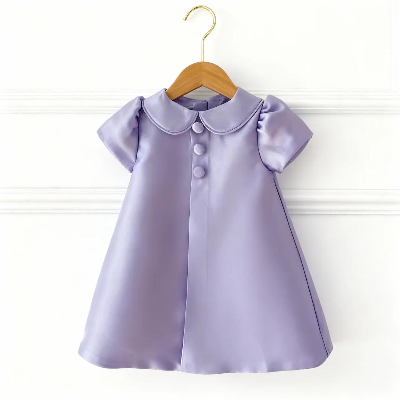 Rochie de botez din tafta mov cu guler pentru fetite Cecille