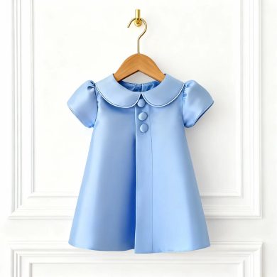 Rochie de botez din tafta bleu cu guler pentru fetite Cecille