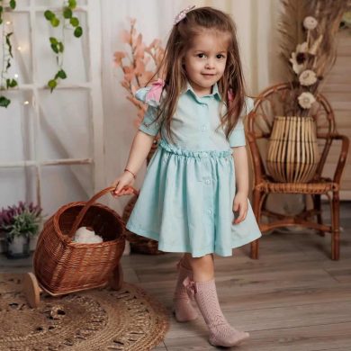 Rochie verde cu fundite roz pentru fete Lulu