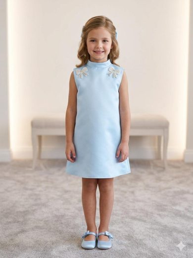 Rochie din tafta bleu cu fundite aplicate pentru fete Ivonne