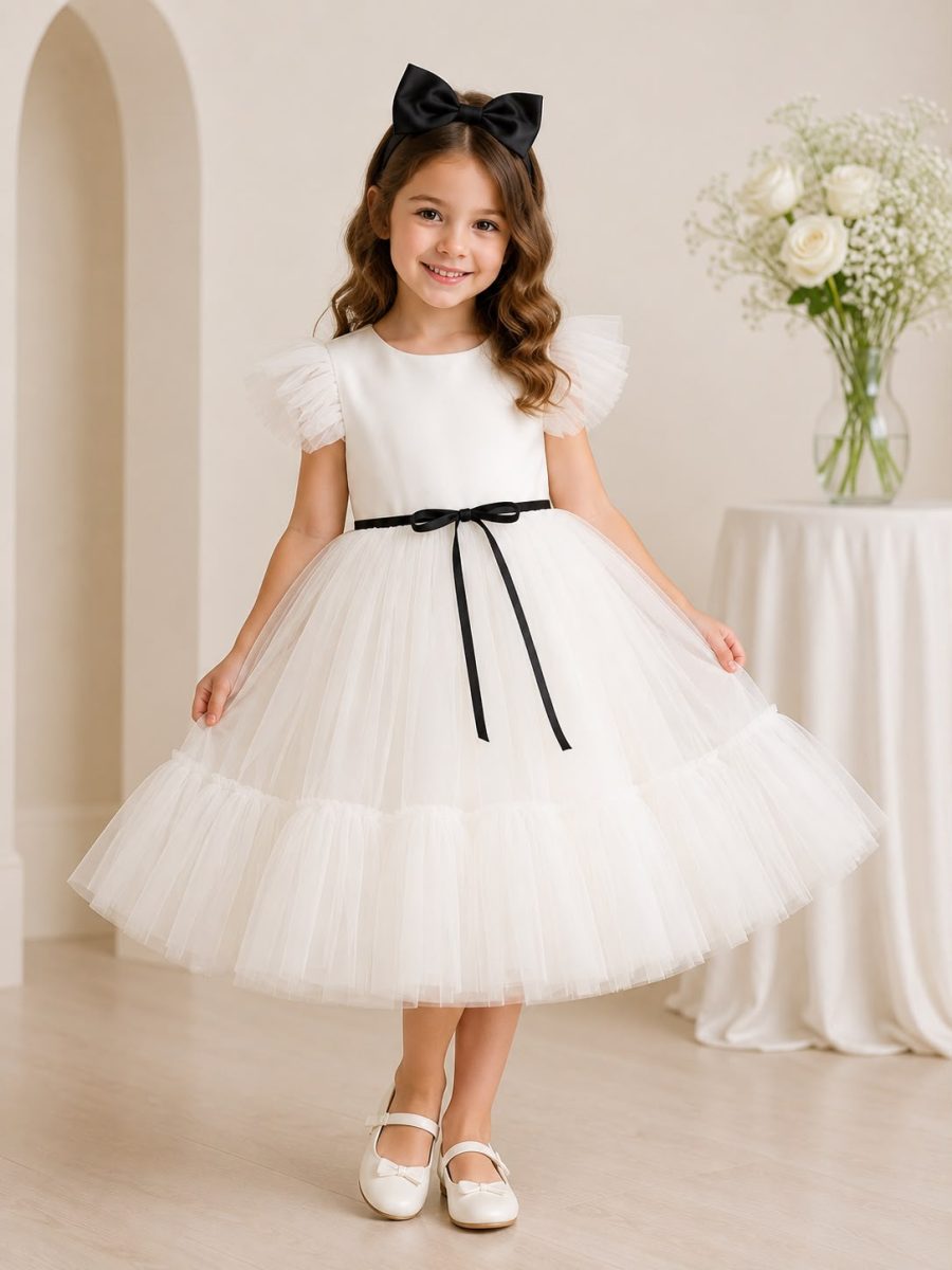 Rochie eleganta din tull cu fundita pentru fete Elora