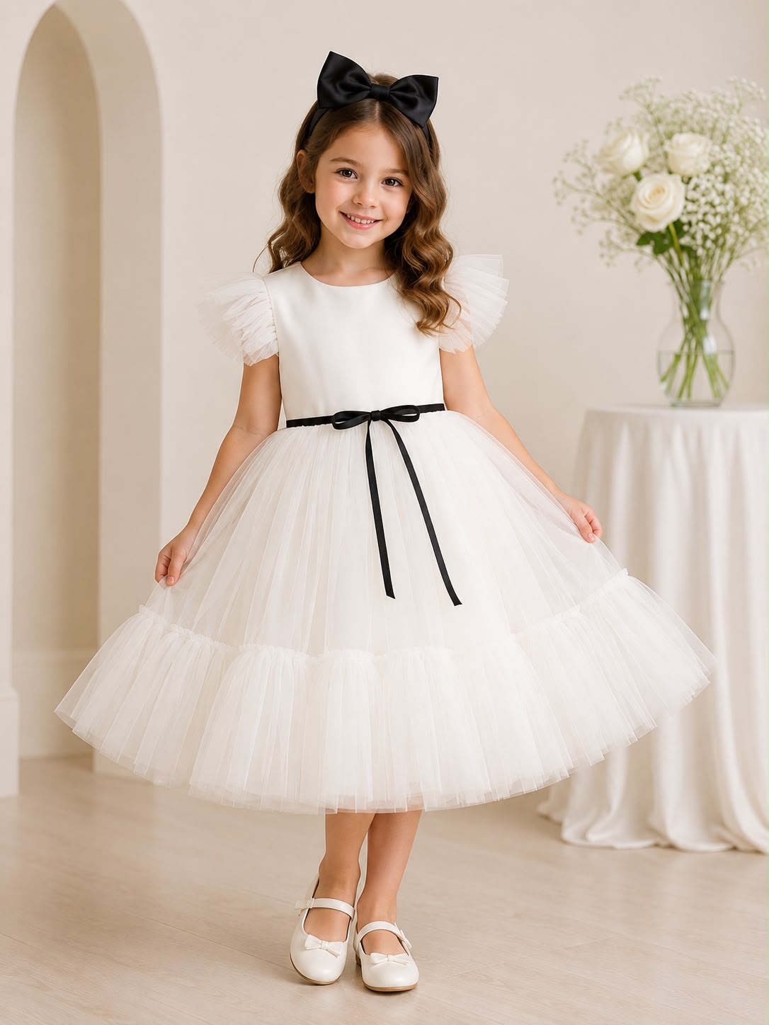 Rochie eleganta din tull cu fundita pentru fete Elora