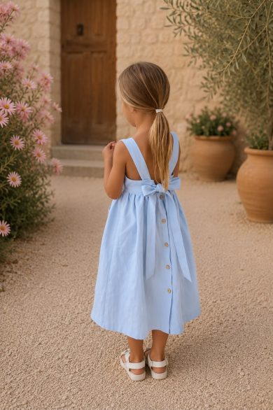 Rochie midi bleu cu funda la spate pentru fete Chloe