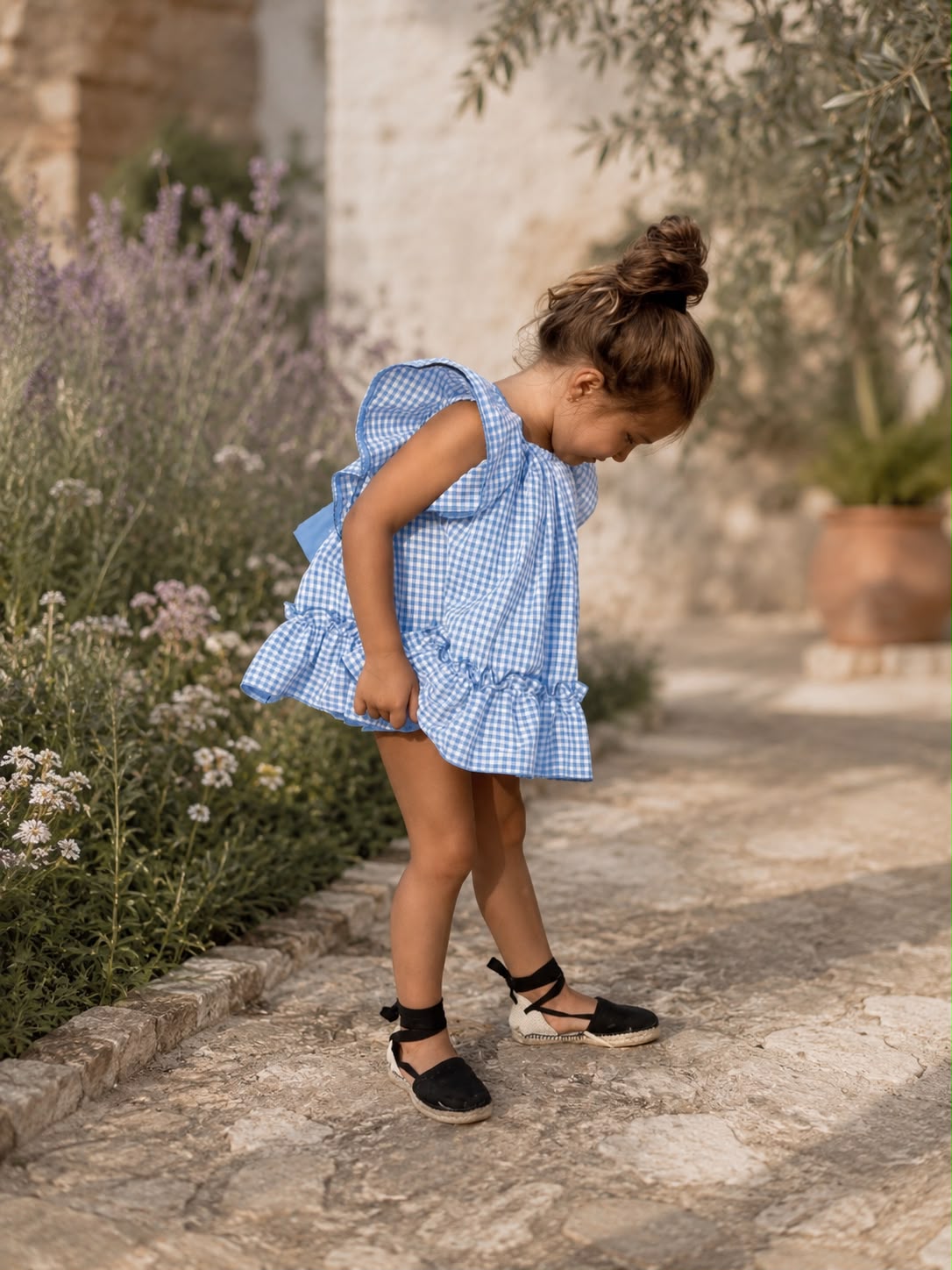 Rochie carouri bleu cu funda pentru fete Meline